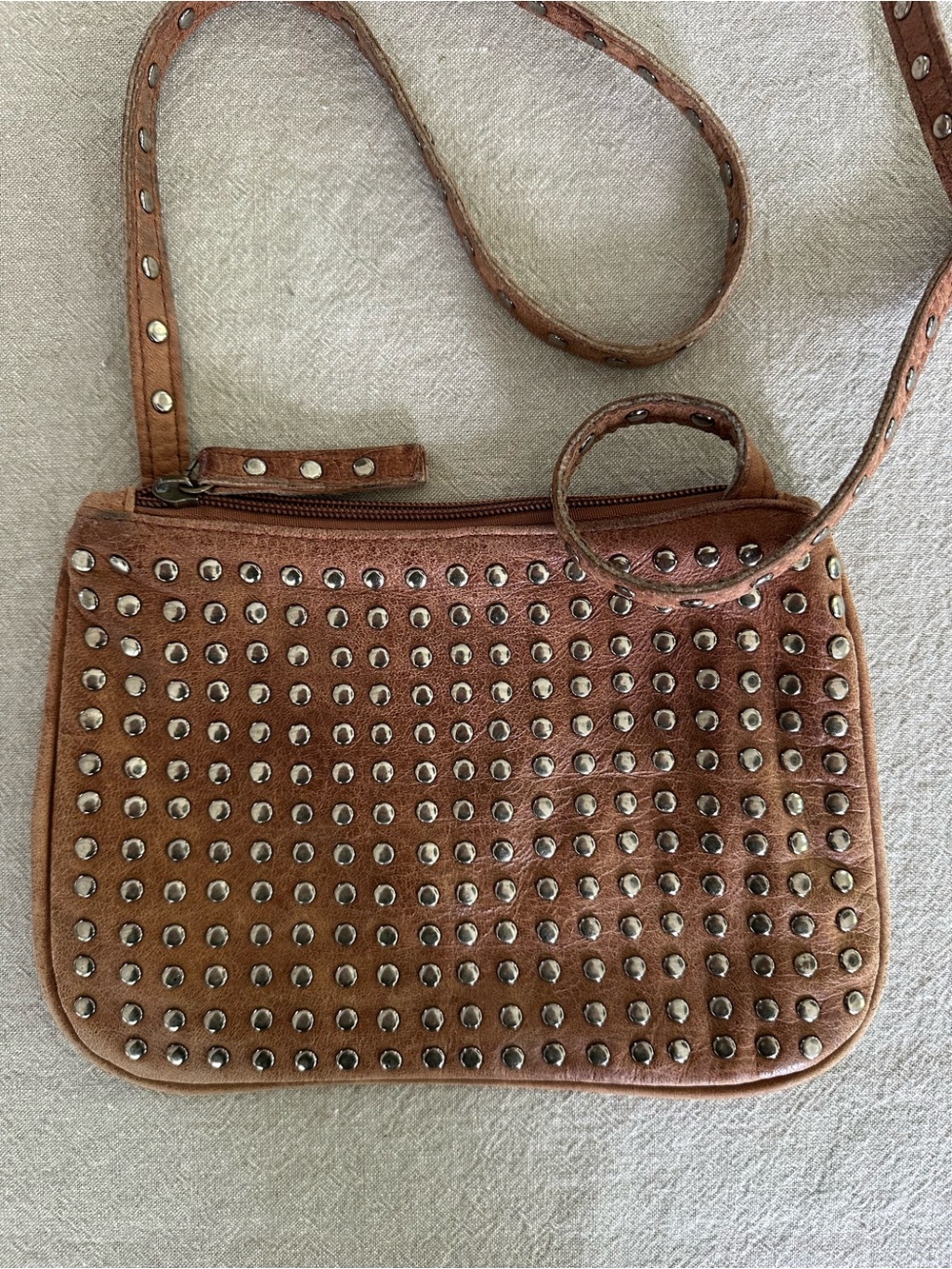 Beautiful Studded Brown Leather Crossbody Bag
